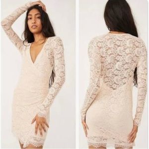 Free People Pearl Lace Champagne Toast Mini Dress Size M